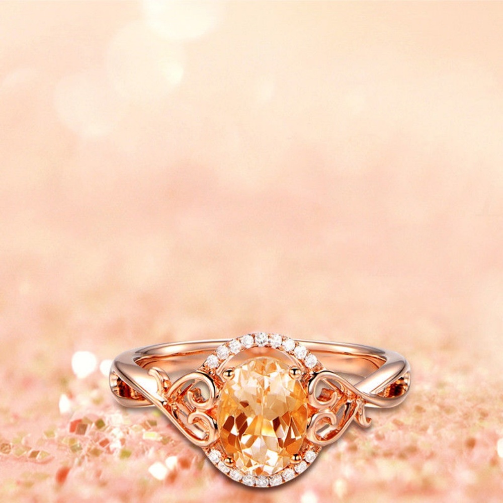 Rose Gold Filled Jewelry Oval Cut Crystal Ring New - Picture 3 of 5